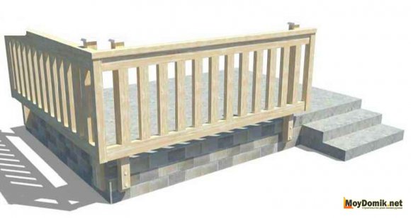 Вертикальное расположение перемычек, опор, балясин на террасе Вертикальное расположение перемычек, опор, балясин на террасе