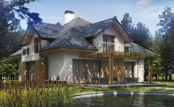 Проект дома с мансардой и гаражом на два авто - 1