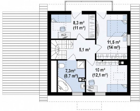 Проект дома с мансардой и гаражом - план мансардного этажа