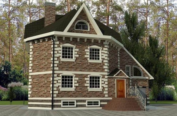 Проект двухэтажного дома с мансардой и гаражом на одну машину