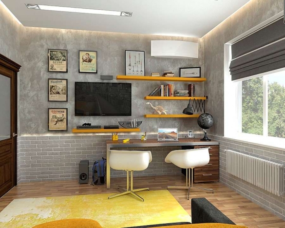 Интерьер комната для школьника мальчика с рулонными шторами Интерьер комната для школьника мальчика с рулонными шторами