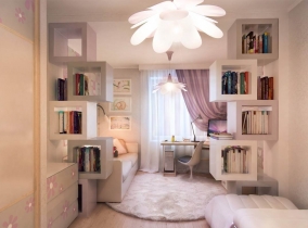 Стеллаж-полки в комнате для девочки Стеллаж-полки в комнате для девочки