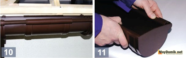 Монтаж соединителя желоба между держателями